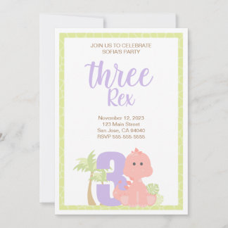 Dinosaur Three Rex Party Invitation