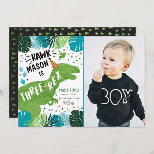 Dinosaur Three-Rex T-Rex RAWR 3rd Third Birthday Invitation
