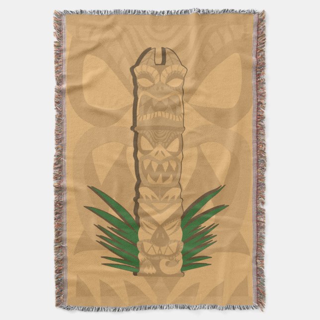 Dinosaur Tiki Totem Throw Blanket (Front Vertical)