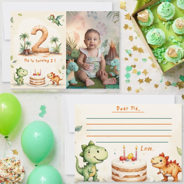 Dinosaur Time Capsule Note Card Photo 2nd Birthday (Creator Uploaded)
