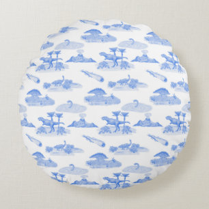 Dinosaur Toile Round Pillow (Periwinkle Blue) 