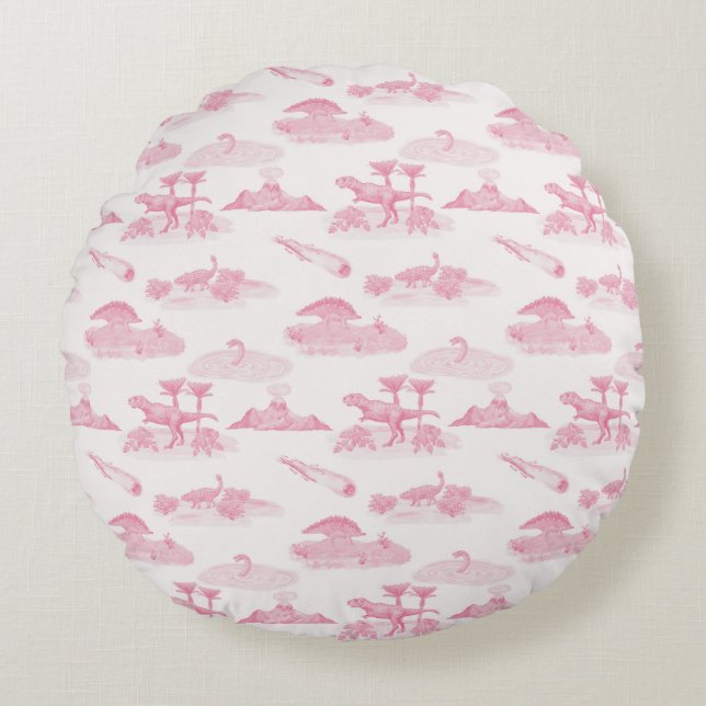 Dinosaur Toile Round Pillow (Pink)  (Front)
