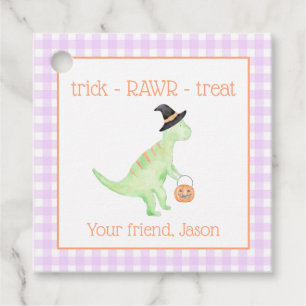 Dinosaur Treat Rawr Purple Orange Halloween Kids Favour Tags