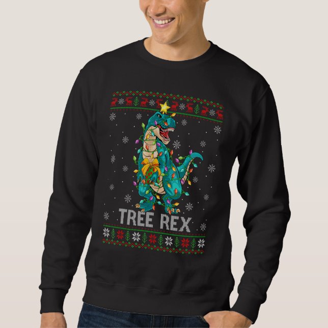 Dinosaur Tree Rex Xmas Lighting Ugly Dinosaur Chri Sweatshirt (Front)