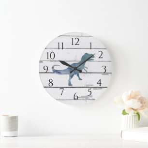 Dinosaur Trex Decor Rustic Shiplap Large Clock