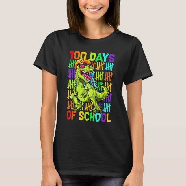 Dinosaur Trex Happy 100th Day Of School  Boys Kids T-Shirt (Front)