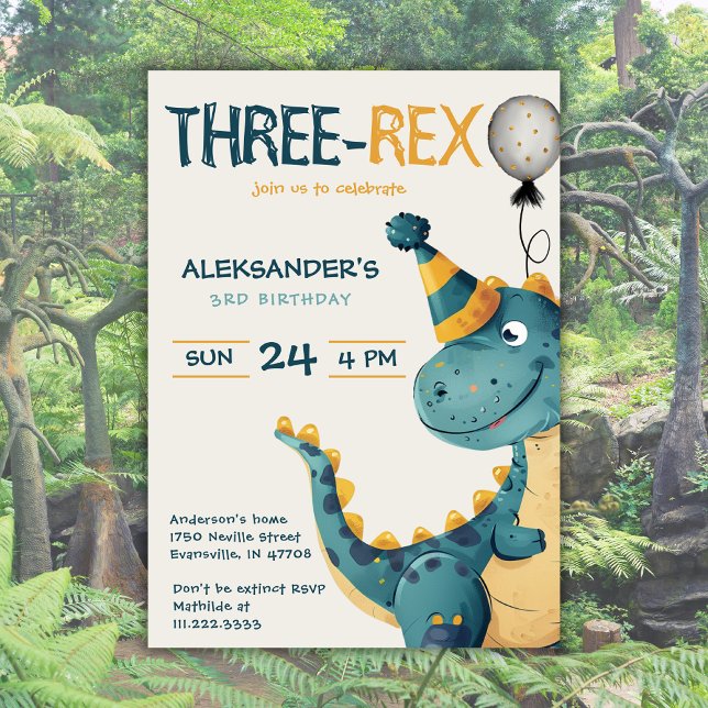 Dinosaur Trex Three Rex 3rd Birthday Party  Invitation (Creator Uploaded)
