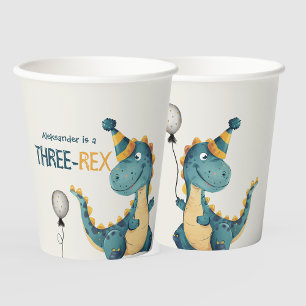 Dinosaur Trex Three Rex 3rd Birthday Party  Paper Cups