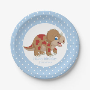 Dinosaur Triceratops Blue Boy Paper Plate