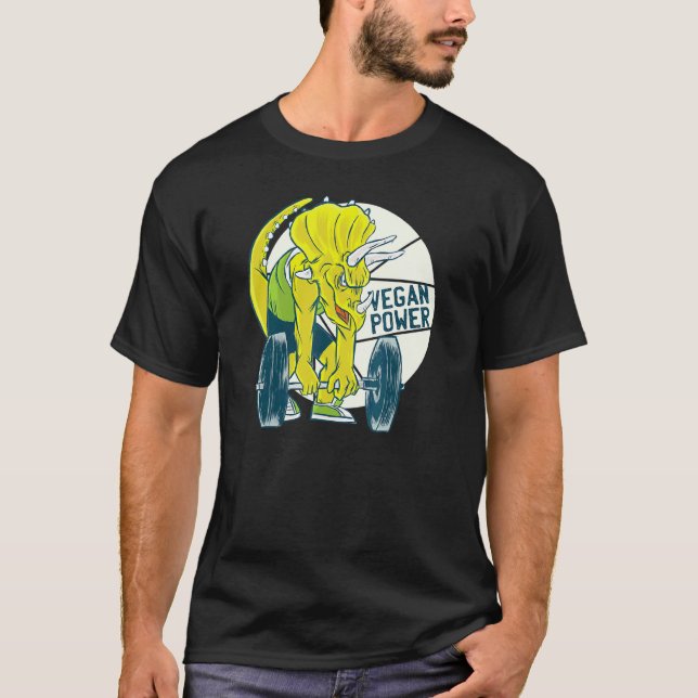 Dinosaur Triceratops Workout Gym Veggie Vegetarian T-Shirt (Front)