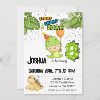 Dinosaur turning 8 birthday invitation