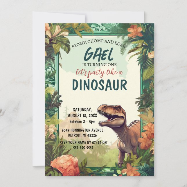 Dinosaur Turning one Boy Birthday Invitation (Front)
