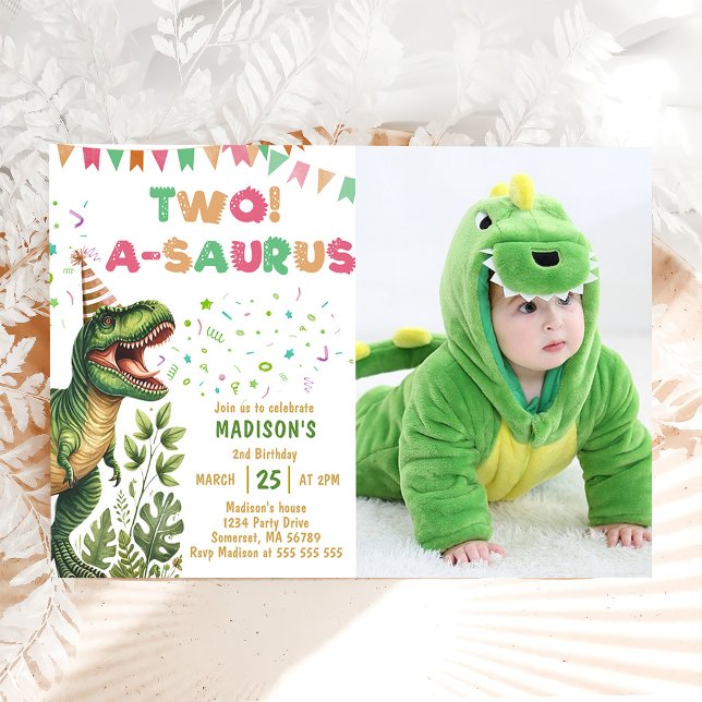 Dinosaur Two-A-Saurus 2nd Birthday Party Invitation (Creator Uploaded)