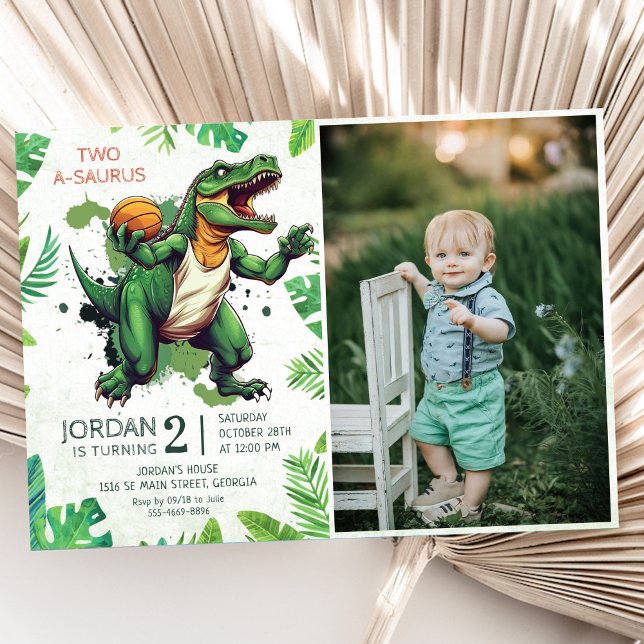 Dinosaur Two-A-Saurus 2nd Birthday Party Photo Invitation (Creator Uploaded)