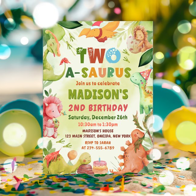 Dinosaur  Two-A-Saurus Greenery 2nd Birthday Invitation (Creator Uploaded)
