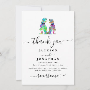 Dinosaur Two Grooms Gay Wedding Thank You Card