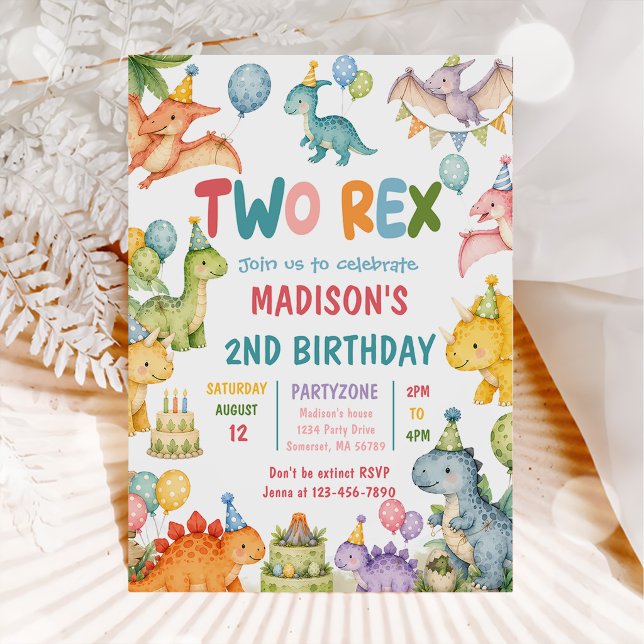 Dinosaur Two Rex 2nd Birthday Party Invitation (Creator Uploaded)