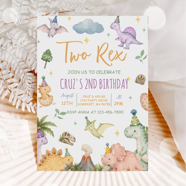 Dinosaur Two Rex 2nd Birthday Party  Invitation (Creator Uploaded)