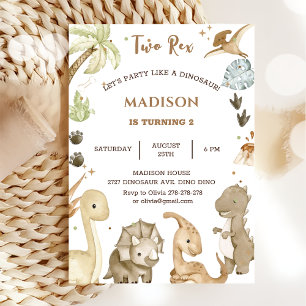 Dinosaur Two Rex 2nd Birthday Party Invitation