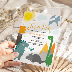 Dinosaur Two Rex 2nd Birthday Party Invitation