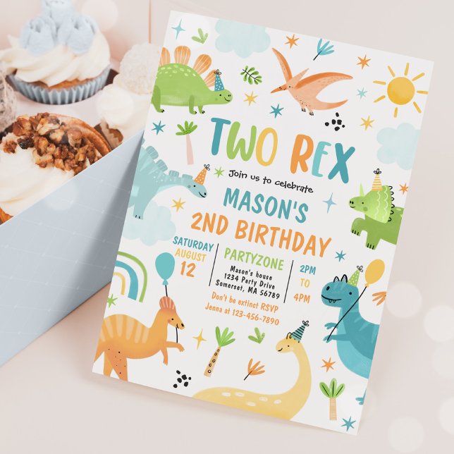 Dinosaur Two Rex 2nd Birthday Party Invitation (Creator Uploaded)