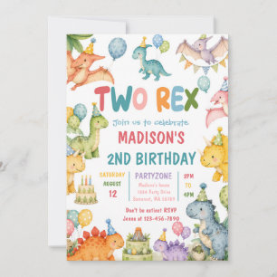 Dinosaur Two Rex 2nd Birthday Party Invitation