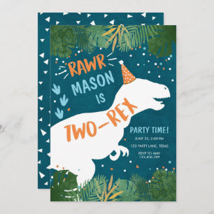 Dinosaur Two-Rex T-Rex RAWR 2nd Second Birthday Invitation