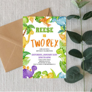 Dinosaur Two Rex T-Rex Second 2nd Birthday Party  Invitation