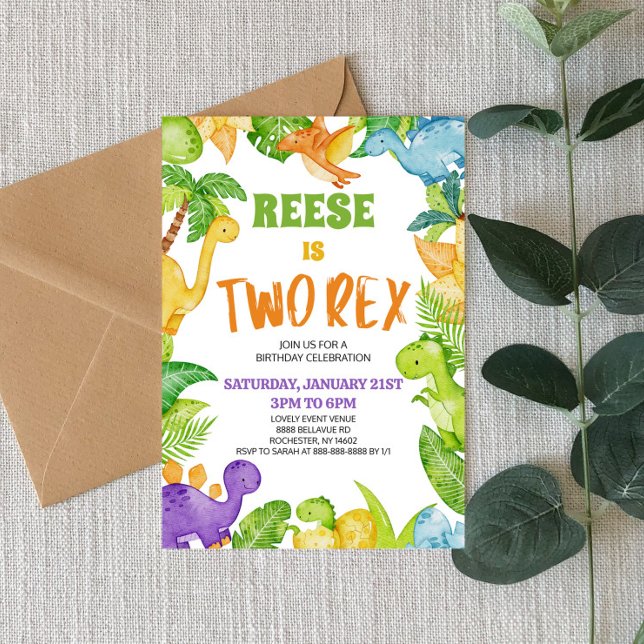 Dinosaur Two Rex T-Rex Second 2nd Birthday Party  Invitation (Creator Uploaded)