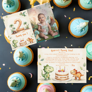 Dinosaur Two-Rex Thank You Birthday Card  Photo
