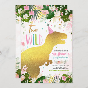 Dinosaur Two Wild Birthday Pink Dinosaur Birthday Invitation