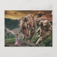 Dinosaur Tyrannosaurus Gorilla Fantasy Scene
