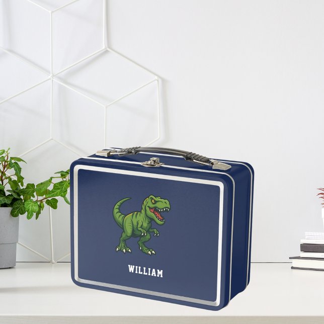 Dinosaur Tyrannosaurus Rex name blue green Metal Lunch Box (Creator Uploaded)