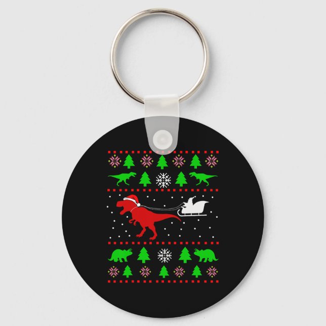 Dinosaur Ugly Christmas For Adults Kids  Key Ring (Front)