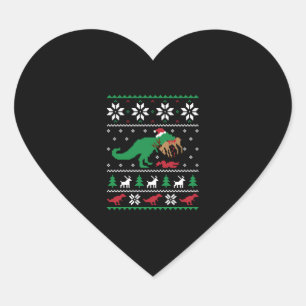 Dinosaur Ugly Christmas Funny Christmas Heart Sticker