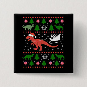 Dinosaur Ugly Christmas Sweater Dino T-rex 15 Cm Square Badge