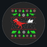 Dinosaur Ugly Christmas Sweater For Adults Kids  Classic Round Sticker<br><div class="desc">Dinosaur Ugly Christmas Sweater For Adults Kids</div>