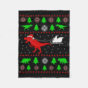 Dinosaur Ugly Christmas Sweater For Adults Kids  Fleece Blanket