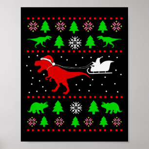 Dinosaur Ugly Christmas Sweater For Adults Kids  Poster