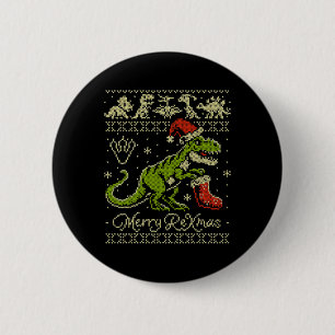 Dinosaur Ugly Christmas Sweater - Funny Christmas 6 Cm Round Badge
