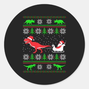Dinosaur Ugly Christmas Sweater Funny Christmas Classic Round Sticker