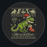 Dinosaur Ugly Christmas Sweater - Funny Christmas  Classic Round Sticker<br><div class="desc">Dinosaur Ugly Christmas Sweater - Funny Christmas</div>
