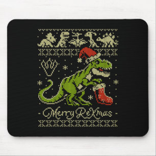 Dinosaur Ugly Christmas Sweater - Funny Christmas  Mouse Pad
