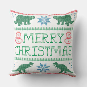 Dinosaur Ugly Christmas Sweater Pillow 20" x 20"
