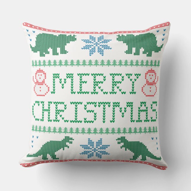 Dinosaur Ugly Christmas Sweater Pillow 20" x 20" (Front)