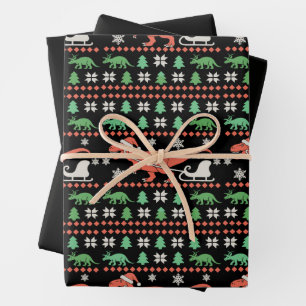 Dinosaur Ugly Christmas Sweater T Rex Xmas Holiday Wrapping Paper Sheet