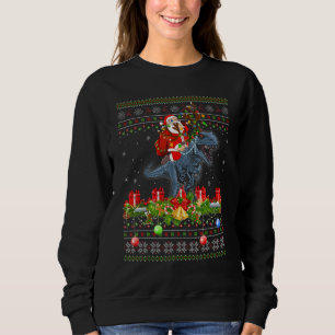 Dinosaur  Ugly Santa Riding Dinosaur Christmas Sweatshirt