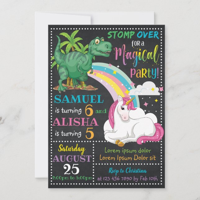 Dinosaur & Unicorn Birthday Invitation (Front)