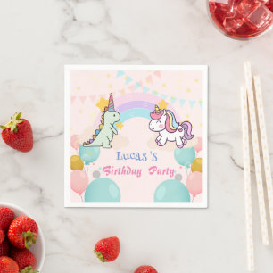 Dinosaur Unicorn rainbow gradient birthday party Napkin