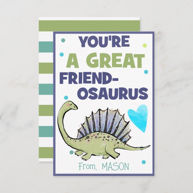 Dinosaur Valentine Card for Kids Friend-Osaurus (Front/Back)